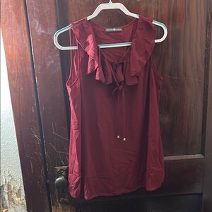 Sag Harbor Red Sleeveless Ruffled Blouse